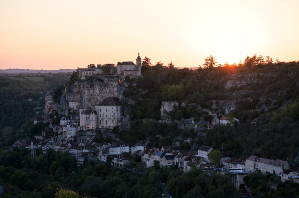 photo paysage château de Rocamadour. Coucher de soleil sur Rocamadour